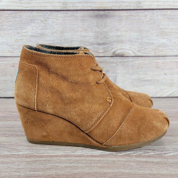 Toms Desert‎ Hidden Wedge Ankle Booties Women's Size 8 Suede Lace Heel Shoes - Picture 1 of 11